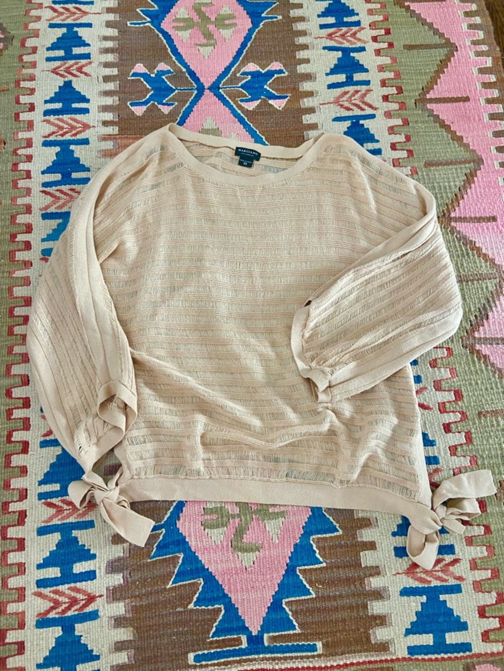 Marciano Cream Lightweight Crew Neck Tie-Hem Sweater